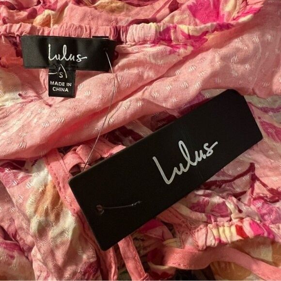 NWT Lulus Cheerful Disposition Pink Floral Print Lace-Up Crop Top Size Small - Picture 4 of 11